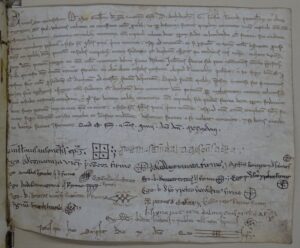 Accord de l'évêque et du chapitre de Vic pour que les chanoines qui veulent aller étudier en Lombardie ou en France continuent à percevoir les revenus qui leur correspondent