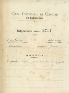 Registre de l'invention de la règle Sor, 1909. Fonds : Casa de Caritat.