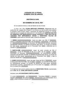 Sentence (fragments) d'une procédure sommaire de l'année 2001 pour délits d'homicide et blessures par imprudence grave suite au naufrage du bateau L'Oca dans le lac de Banyoles