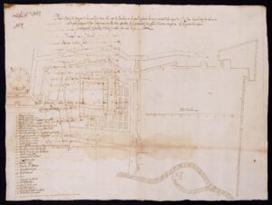 Plan de la partie des murs de Barcelone qui fait face au monastère de Sant Antoni et Santa Clara de Barcelone.