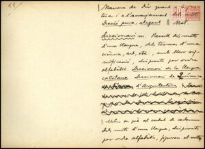 Feuille originale manuscrite de Pompeu Fabra, tirée du Dictionnaire général de la langue catalane