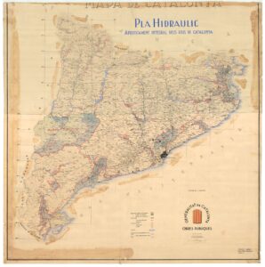 Carte à l'échelle 1:200 000 de l'utilisation intégrale des rivières de Catalogne en application du Plan Hydraulique signé par Victoriano Muñoz, ingénieur directeur du Plan des Travaux