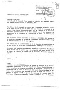 Accord gouvernemental du 07/02/2002 autorisant REGSEGA à réaliser des travaux de concentration parcellaire dans le périmètre irrigué Segarra-Garrigues