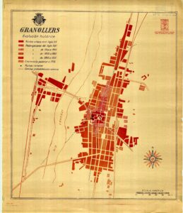Plan de Granollers du développement urbain historique de la ville, du XVe siècle à 1936, de la maison d'édition Alpina.