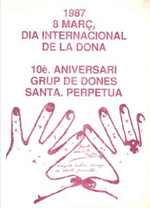 Affiche de l'association Grup de Dones de Santa Perpètua de Mogoda du 8 mars 1987. Journée internationale de la femme et célébration du 10e anniversaire de l'association