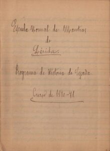 Programmes de matières de l'École normale de maîtresses de Lleida
