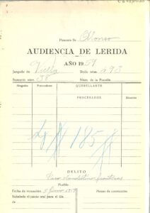 Résumé du Tribunal provincial de Lleida de 1959 pour franchissement clandestin de frontières.